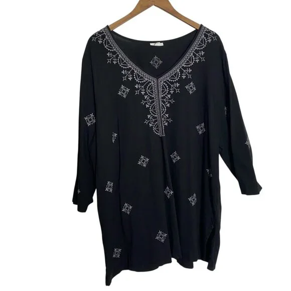 J. Jill V neck pullover tunic blouse black 3/4 sleeve cotton/tencel  3X - Picture 2 of 7